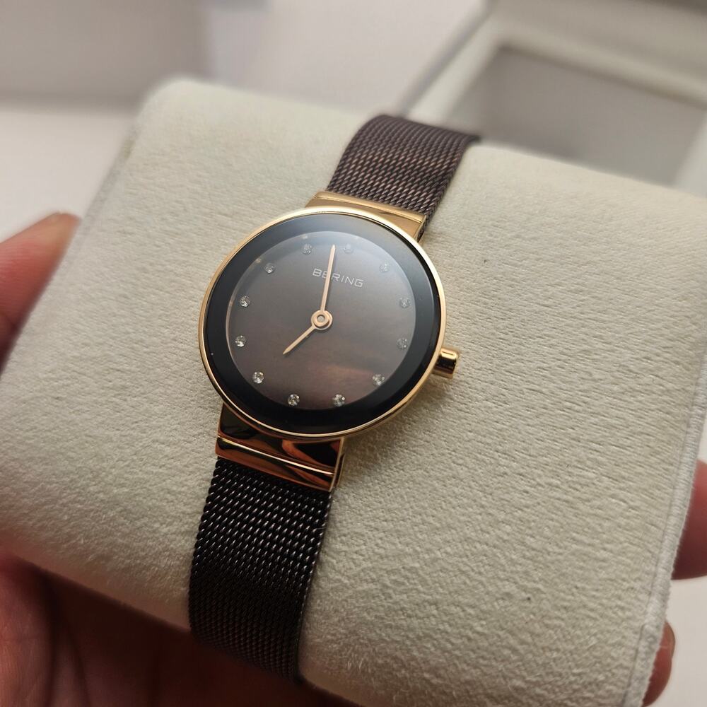 BERING WOMEN'S CLASSIC STAINLESS STEEL BROWN MILANESE MESH WATCH, 24M 10124-265